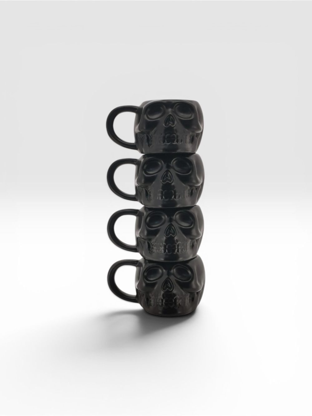 Matte Black Skull Stackable Mug Set with Stand - Picture 3 of 5
